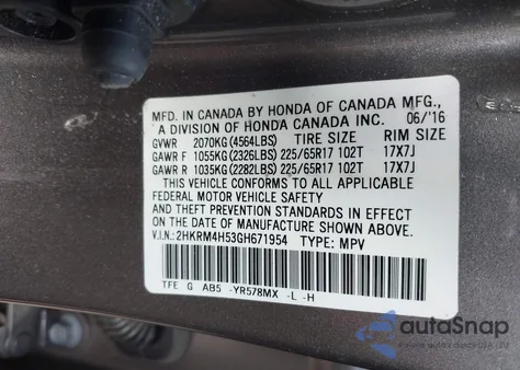 2016 Honda Cr-V Ex z USA, uszkodzony, nr VIN 2HKRM4H53GH671954